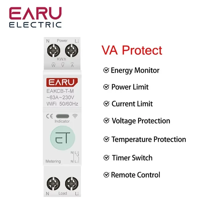 Розумний автомат 1-63A WIFI TUYA Smart Life Voltage Current Protection